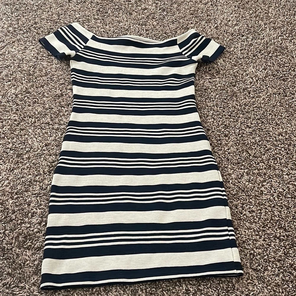 Topshop blue striped off the shoulder dress. Size 4